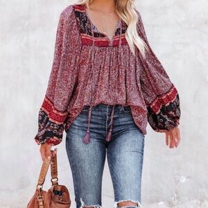 Vici Floral Paisley Balloon Sleeve Top